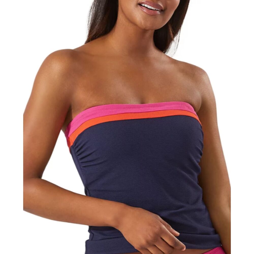 Tommy Bahama NWT Bandeau Tankini Top XS Navy Pink Orange Strapless